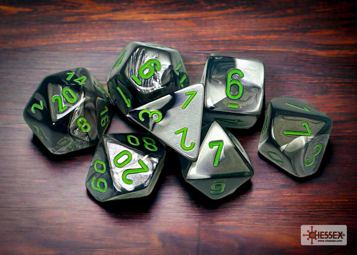 Gemini Black-Grey-Green - Polyhedral 7-Dice Set - Brain Spice