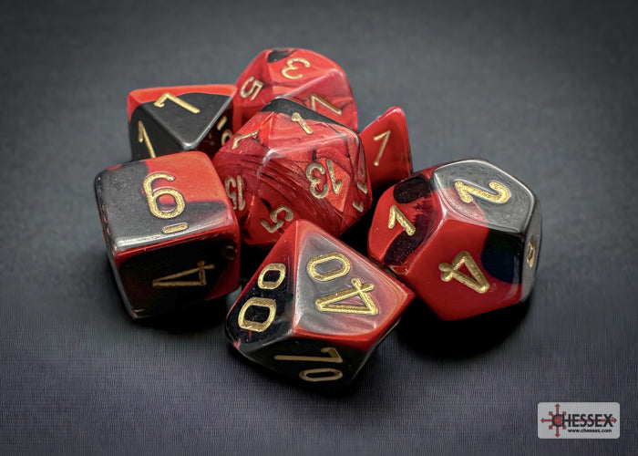 Gemini Black-Red-Gold - Polyhedral 7-Dice Set - Brain Spice