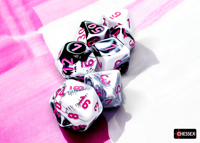 Gemini Black-White-Pink - Polyhedral 7-Dice Set - Brain Spice