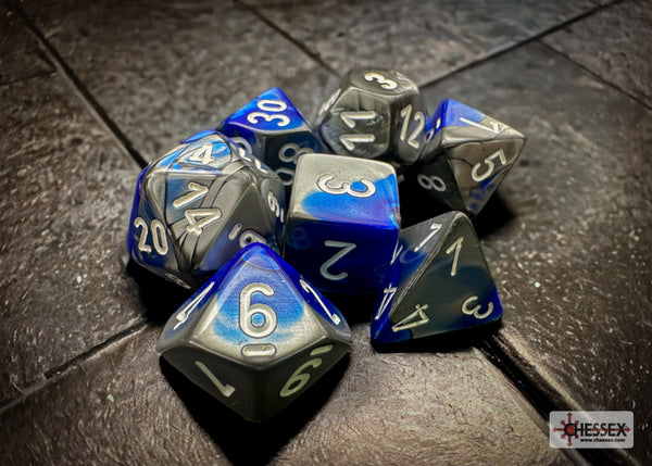Gemini Blue-Steel-White - Polyhedral 7-Dice Set