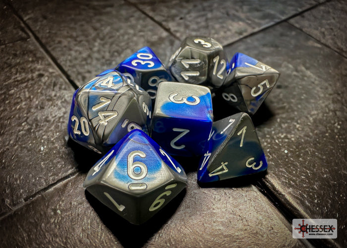 Gemini Blue-Steel-White - Polyhedral 7-Dice Set - Brain Spice