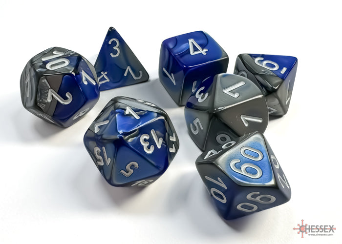 Gemini Blue-Steel-White - Polyhedral 7-Dice Set - Brain Spice