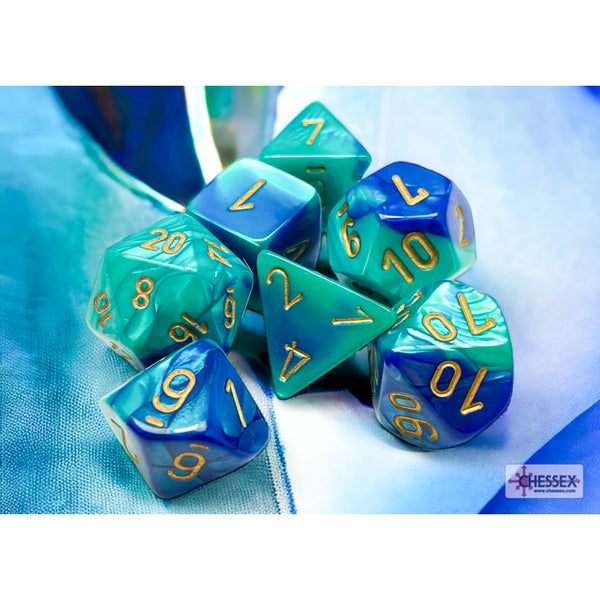 Gemini Blue-Teal-Gold 7 Dice Set - Brain Spice