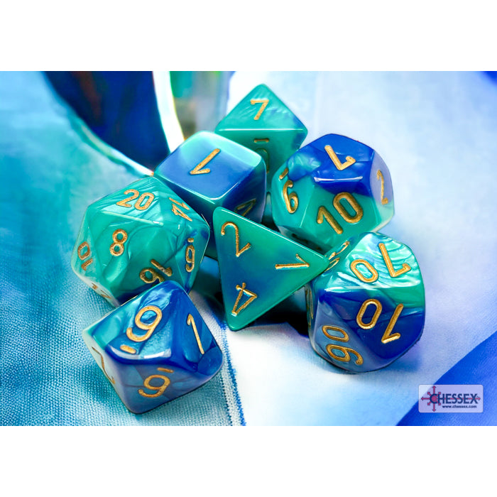Gemini Blue-Teal-Gold 7 Dice Set - Brain Spice