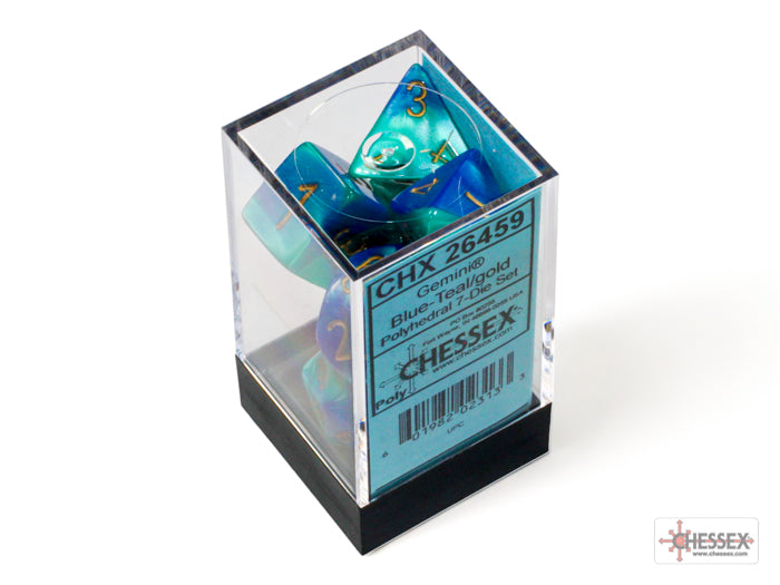 Gemini Blue-Teal-Gold 7 Dice Set - Brain Spice
