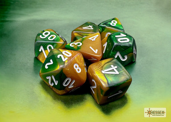 Gemini Gold-Green-White - Polyhedral 7-Dice Set