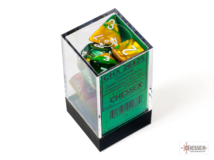 Gemini Gold-Green-White - Polyhedral 7-Dice Set - Brain Spice