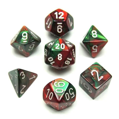 Gemini Green-Red-White 7 Dice Set - Brain Spice
