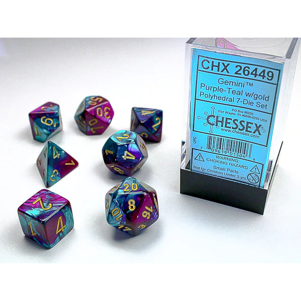Gemini Purple-Teal-Gold 7-Dice Set - Brain Spice