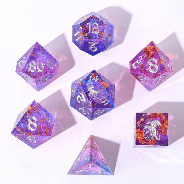 Gilded Storm - Captured Magic 7-Dice Set - Hand Sanded Sharp Edge Resin - Brain Spice