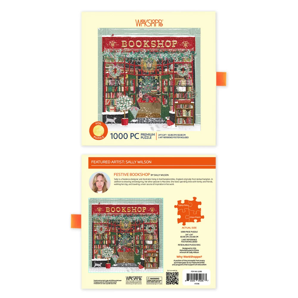 Gold Foil Festive Bookshop - Jigsaw 1000pc - Brain Spice