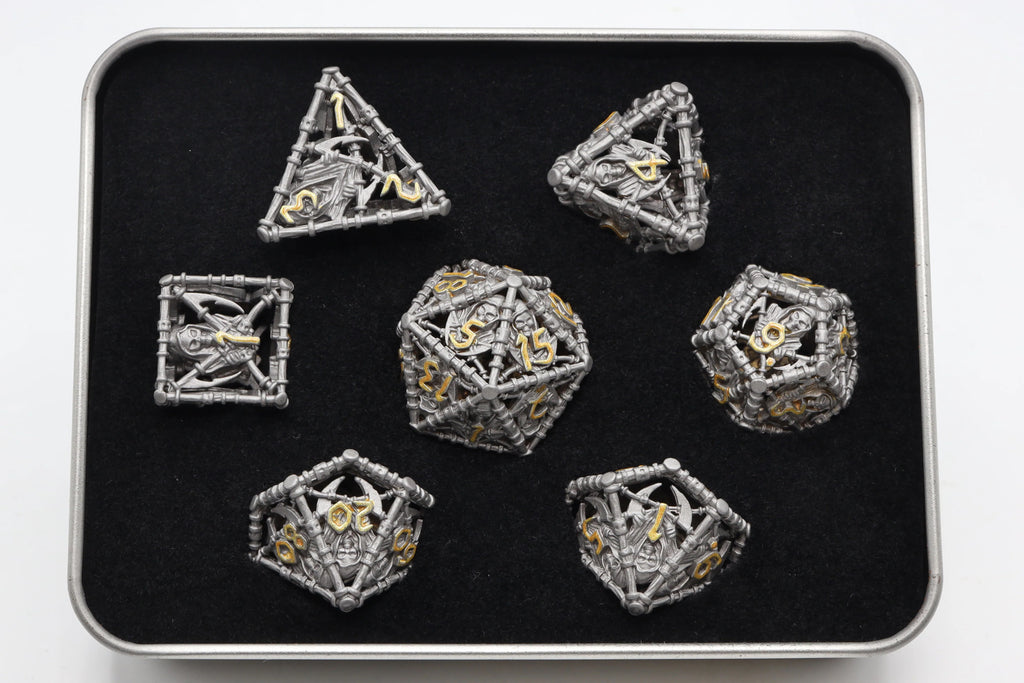 Grim Scythe - Grey Metal 7-Dice Set - Brain Spice
