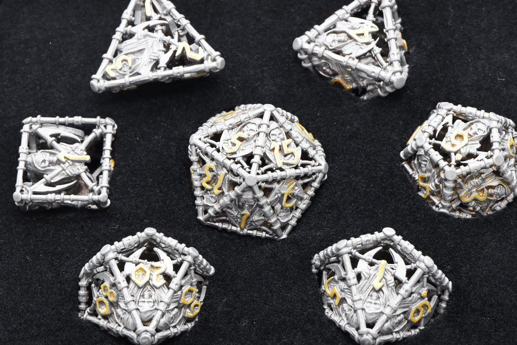 Grim Scythe - Grey Metal 7-Dice Set - Brain Spice