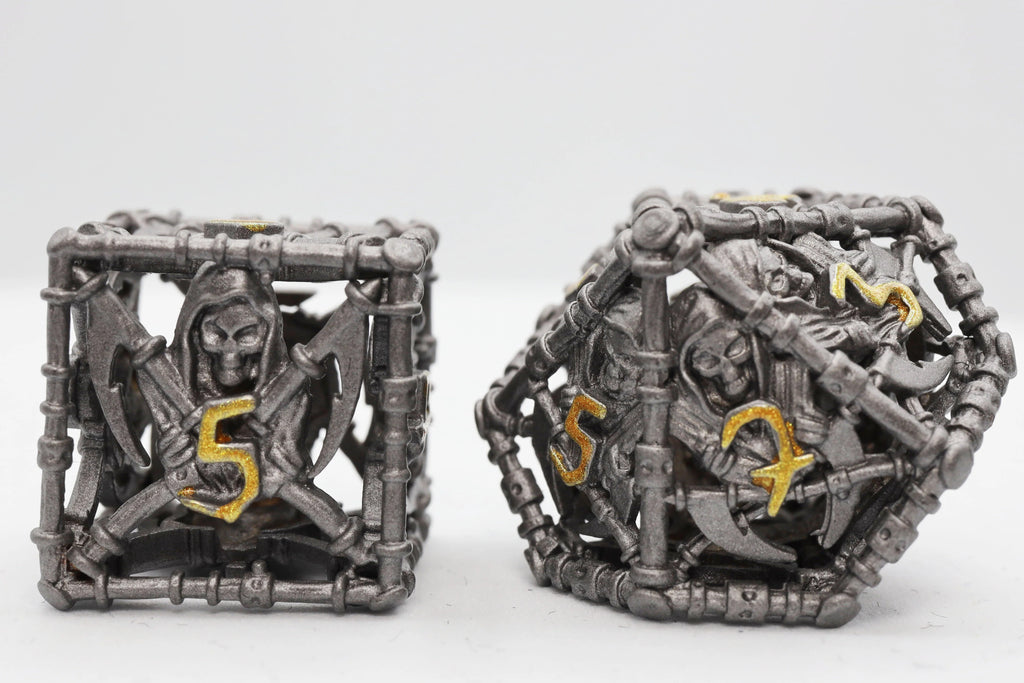 Grim Scythe - Grey Metal 7-Dice Set - Brain Spice