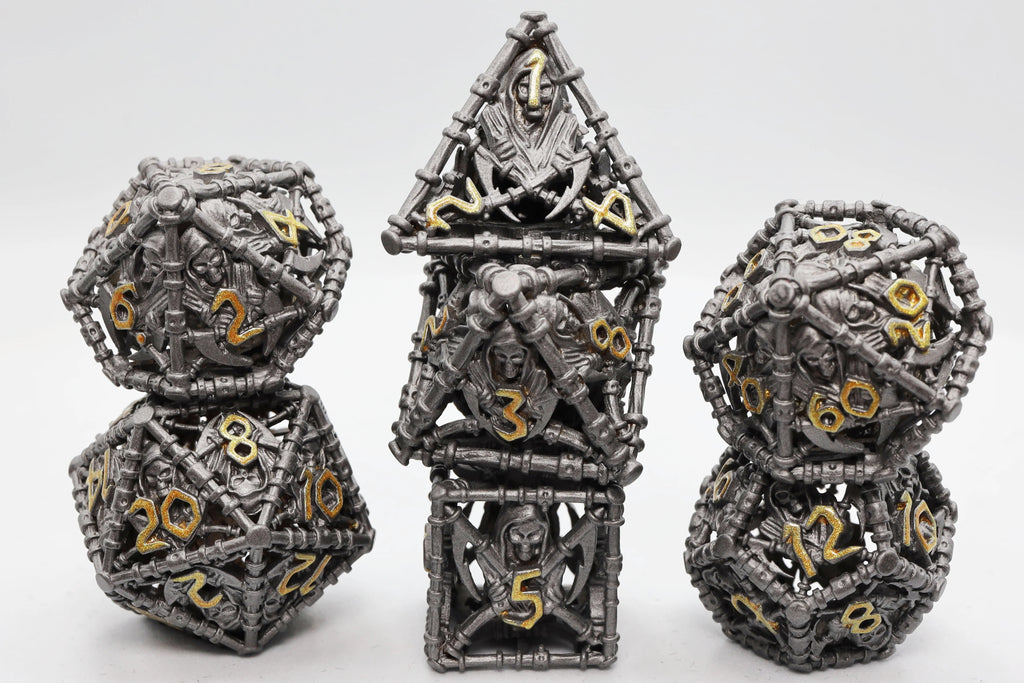 Grim Scythe - Grey Metal 7-Dice Set - Brain Spice