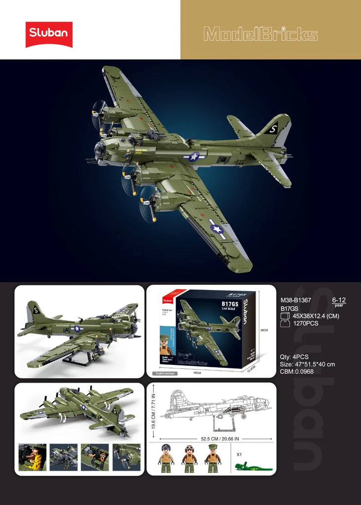 Model Bricks B-17GS Flying Fortress - Scale  1 to 44 - 1270pc - Brain Spice