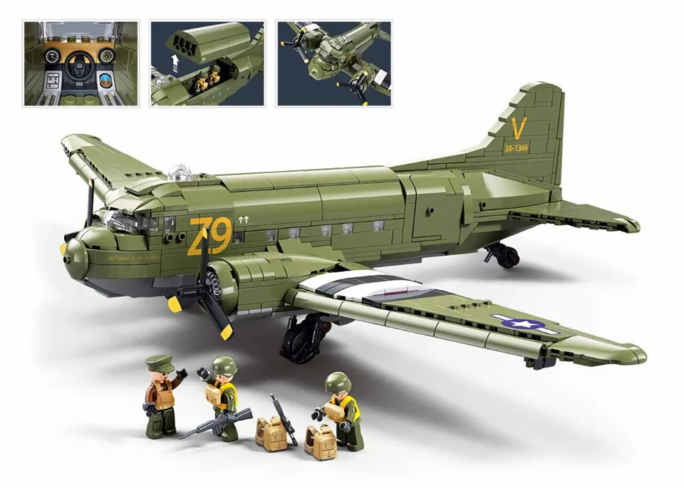 Model Bricks C-47S Airtrain - Scale 1 to 44 - 1015pc - Brain Spice