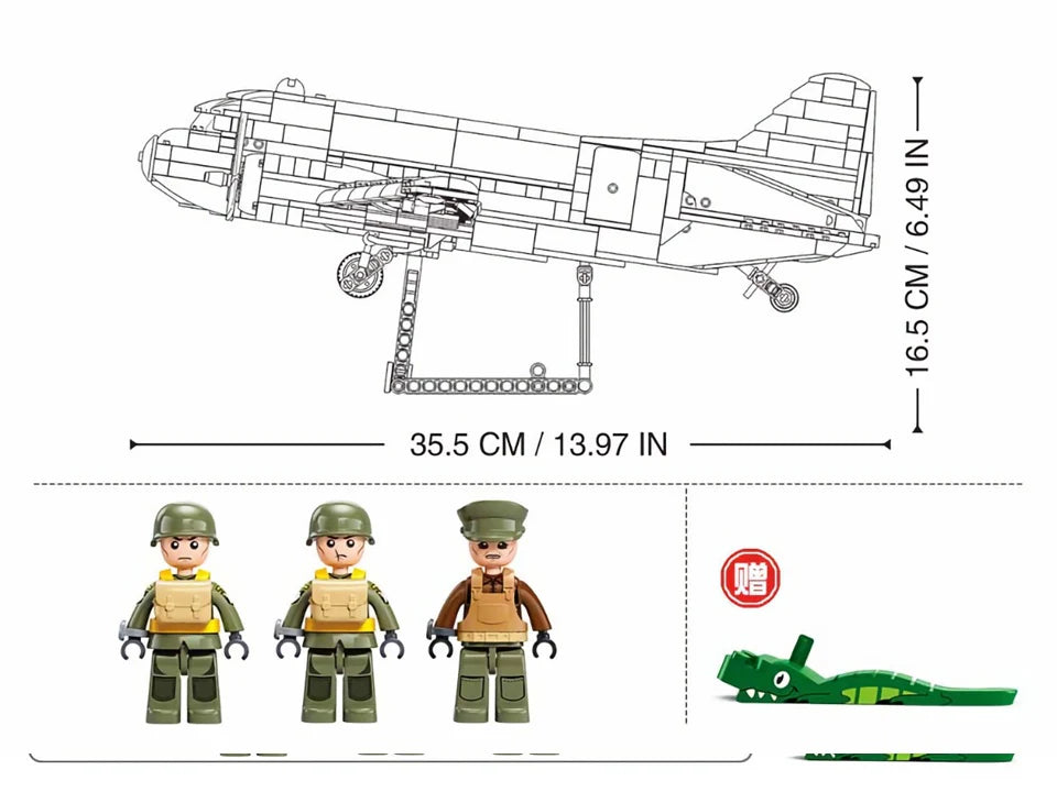 Model Bricks C-47S Airtrain - Scale 1 to 44 - 1015pc - Brain Spice