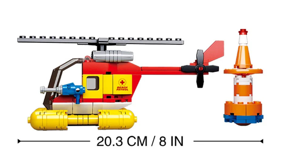 Surf Beach Patrol Helicopter - Model Bricks Town - 149pc - Brain Spice