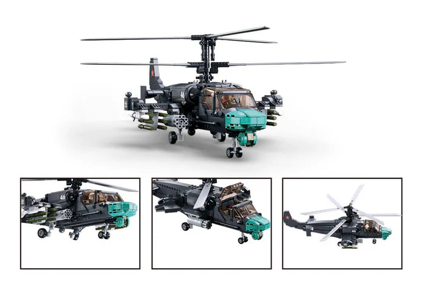 KA-52S Helicopter Gunship - Scale 1 to 35 - Model Bricks 913pcs - Brain Spice