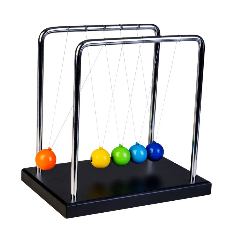 Large Newton's Cradle with Multi-colour Ball W Black Base - Brain Spice