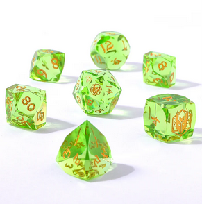 Lemon Green - Captured Magic 7-Dice Set - Luster Cut Resin - Brain Spice