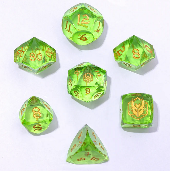 Lemon Green - Captured Magic 7-Dice Set - Luster Cut Resin - Brain Spice