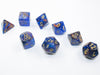 Lustrous Polyhedral Azurite-Gold 7-Dice Set - Brain Spice
