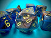Lustrous Polyhedral Azurite-Gold 7-Dice Set - Brain Spice