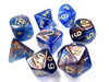 Lustrous Polyhedral Azurite-Gold 7-Dice Set - Brain Spice