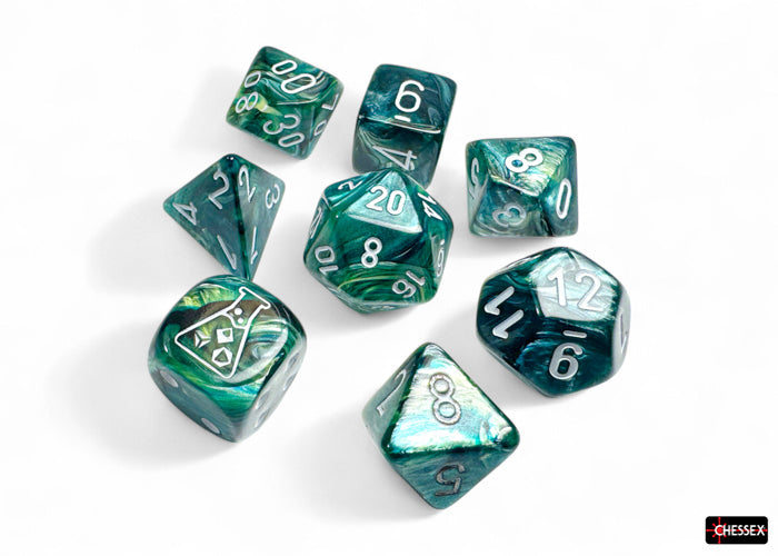 Lustrous Polyhedral Neptune-Grey 7-Dice Set - Brain Spice