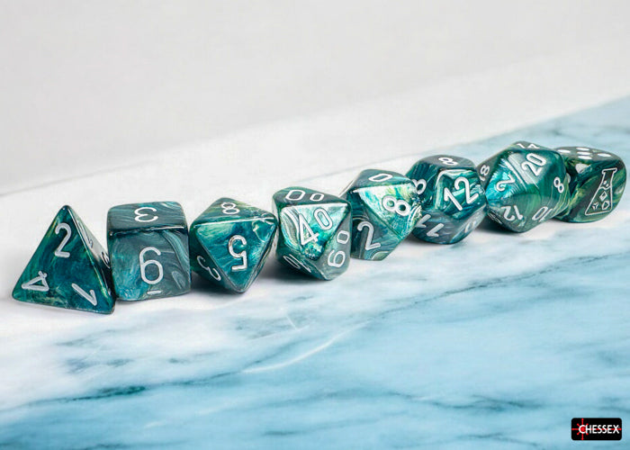 Lustrous Polyhedral Neptune-Grey 7-Dice Set - Brain Spice