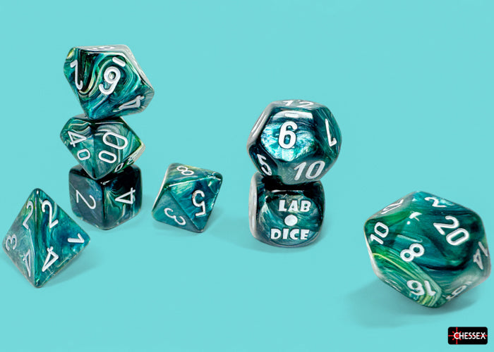 Lustrous Polyhedral Neptune-Grey 7-Dice Set - Brain Spice