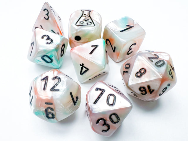 Lustrous Polyhedral Seashell-Black 7-Dice Set - Brain Spice