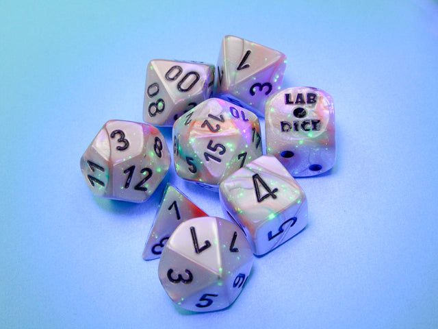 Lustrous Polyhedral Seashell-Black 7-Dice Set - Brain Spice