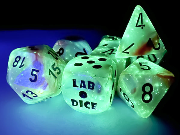 Lustrous Polyhedral Seashell-Black 7-Dice Set - Brain Spice