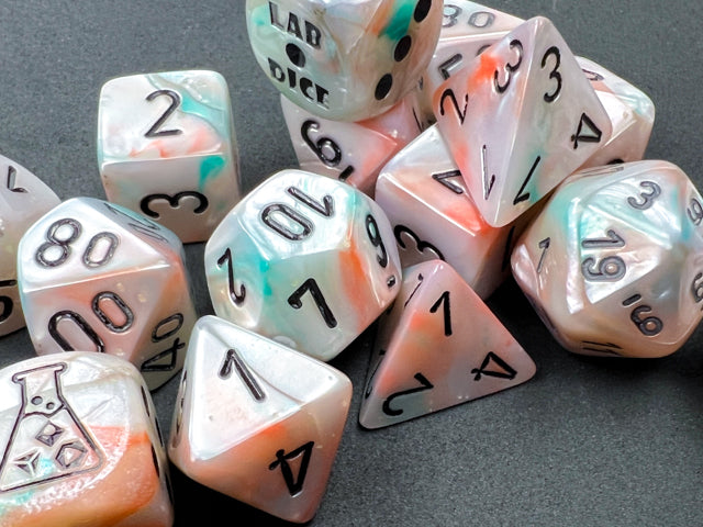 Lustrous Polyhedral Seashell-Black 7-Dice Set - Brain Spice
