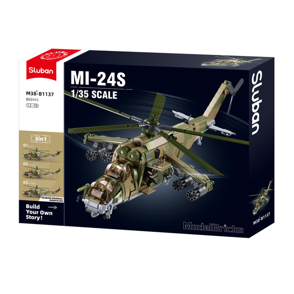 MI-24S Helicopter Gunship 3-in-1 - Scale 1 to 35 - Model Bricks 893pcs - Brain Spice