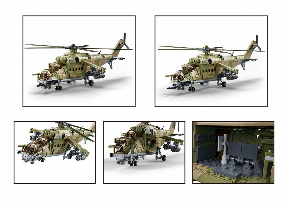 MI-24S Helicopter Gunship 3-in-1 - Scale 1 to 35 - Model Bricks 893pcs - Brain Spice