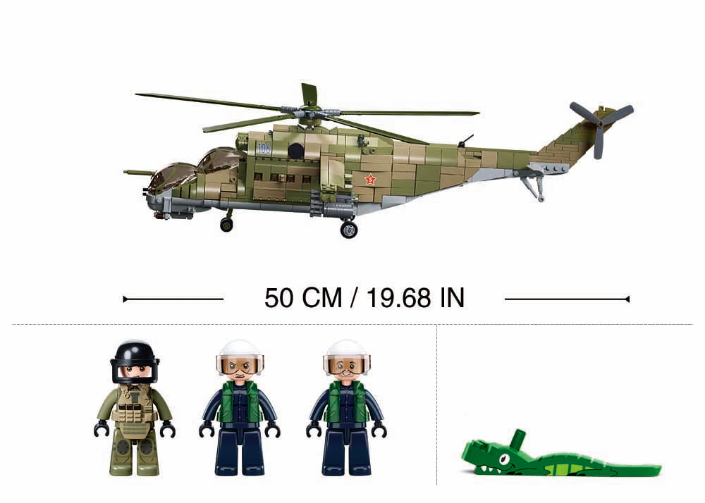 MI-24S Helicopter Gunship 3-in-1 - Scale 1 to 35 - Model Bricks 893pcs - Brain Spice