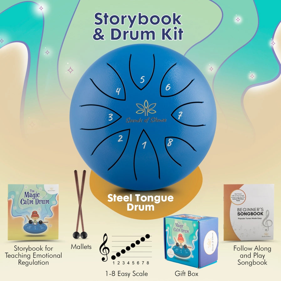 Magic Calm Drum – Steel Tongue Drum Gift Set with Storybook - Brain Spice