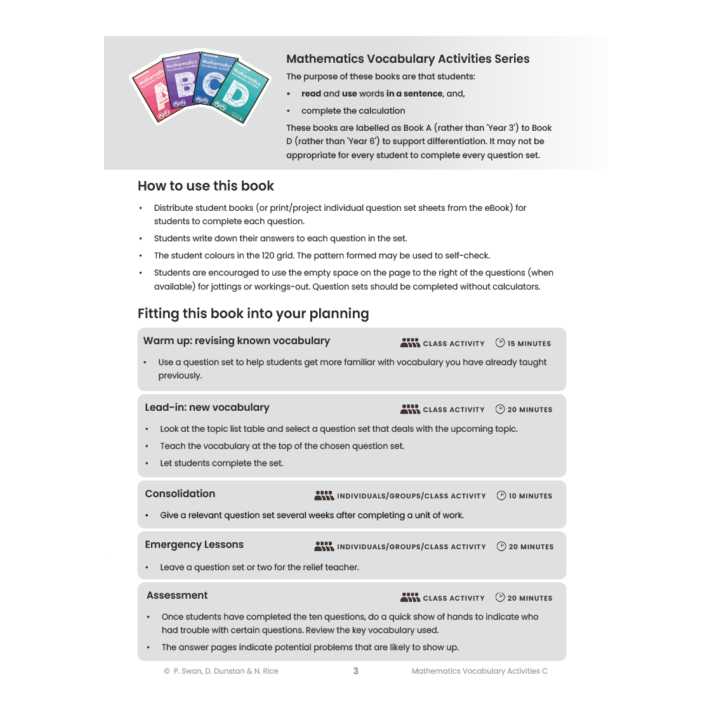 Mathematics Vocabulary Activities C - Teacher Book - Brain Spice