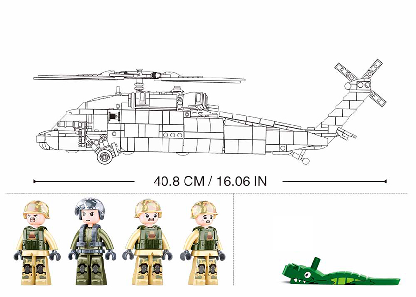 Model Bricks Black Hawk Helicopter - 692pc - Brain Spice