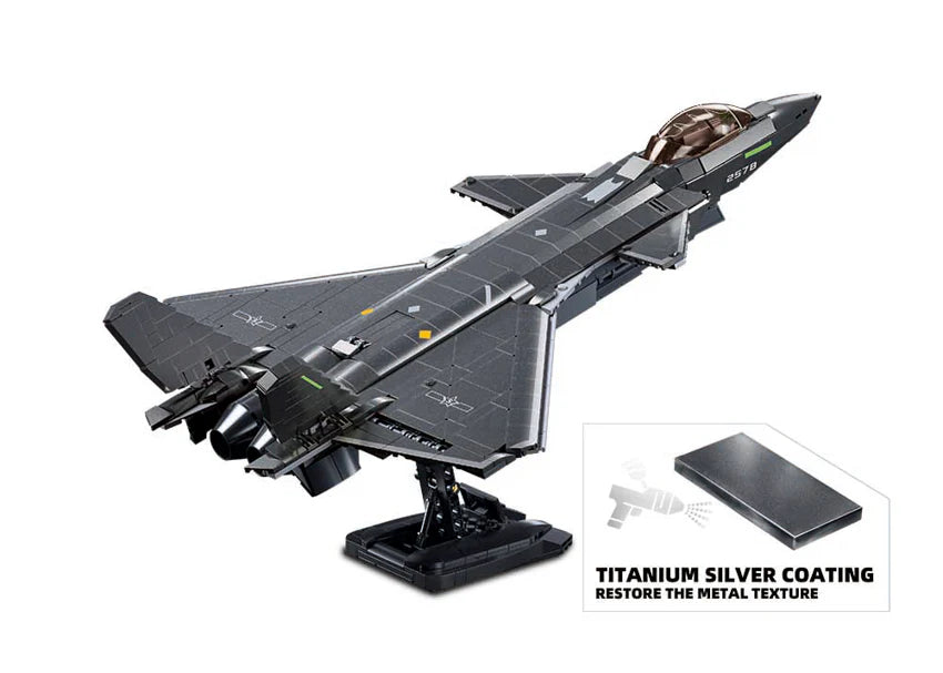 Model Bricks J20 Stealth Aircraft Metal Coating SCALE 1:44 - 1007pc - Brain Spice