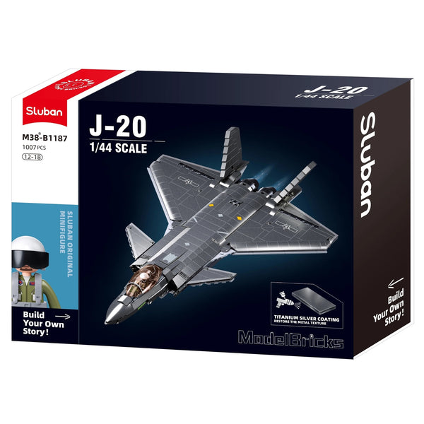 Model Bricks J20 Stealth Aircraft Metal Coating SCALE 1:44 - 1007pc - Brain Spice