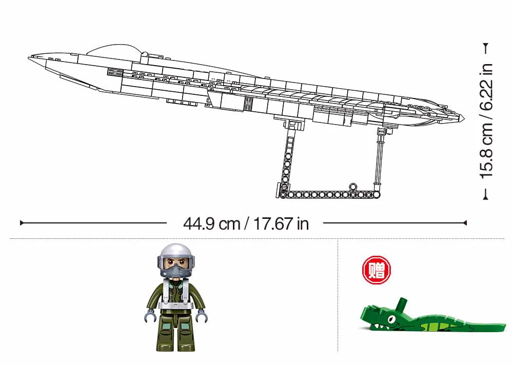 Model Bricks J50S Fighter Jet SCALE 1:44 - 879pc - Brain Spice