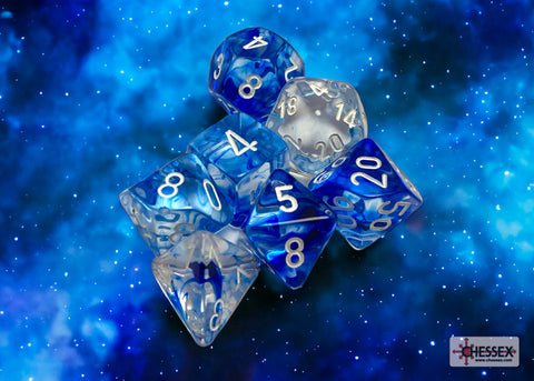 Nebula Dark Blue-White - Polyhedral 7-Dice Set - Brain Spice