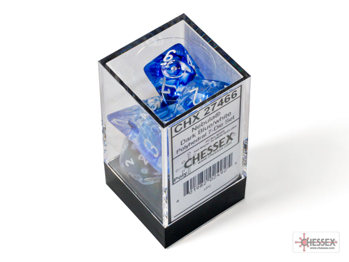 Nebula Dark Blue-White - Polyhedral 7-Dice Set - Brain Spice