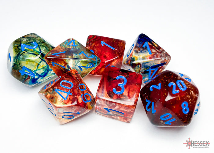 Nebula Polyhedral Primary-Blue Luminary 7-Dice Set - Brain Spice