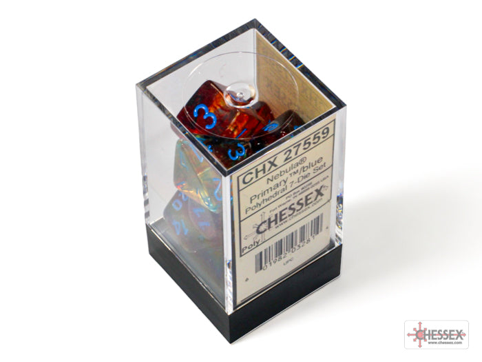 Nebula Polyhedral Primary-Blue Luminary 7-Dice Set - Brain Spice